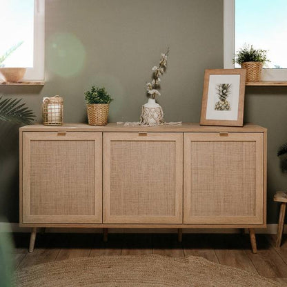 Sideboard Kommode Wohnzimmerschrank Anrichte Braun Rafia Holz