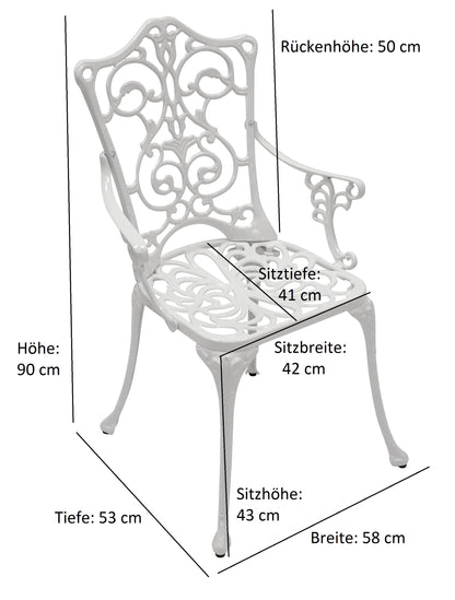 Bistroset LUGANO 3-teilig, Aluguss weiss
