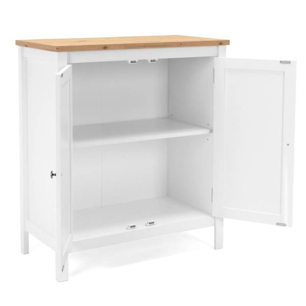 Sideboard Kommode Wohnzimmerschrank Anrichte Weiss Holz mit Stauraum Natur