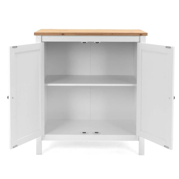 Sideboard Kommode Wohnzimmerschrank Anrichte Weiss Holz mit Stauraum Natur