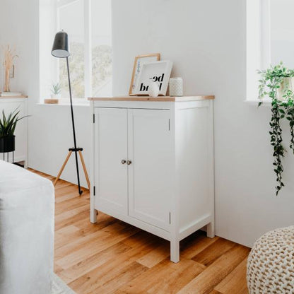 Sideboard Kommode Wohnzimmerschrank Anrichte Weiss Holz mit Stauraum Natur