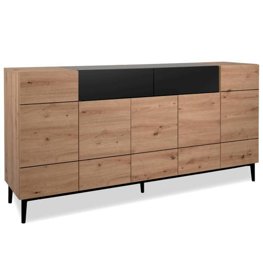 Sideboard Kommode Eiche Holz in Natur Schwarz Wohnzimmerschrank