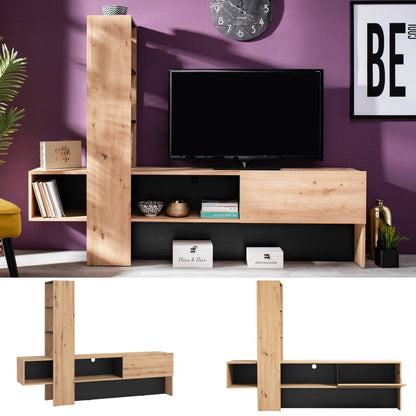 Wohnwand TV Schrank Schrankwand Holz Eiche Fernsehschrank