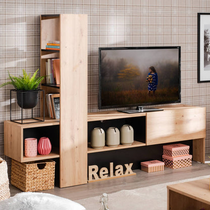 Wohnwand TV Schrank Schrankwand Holz Eiche Fernsehschrank