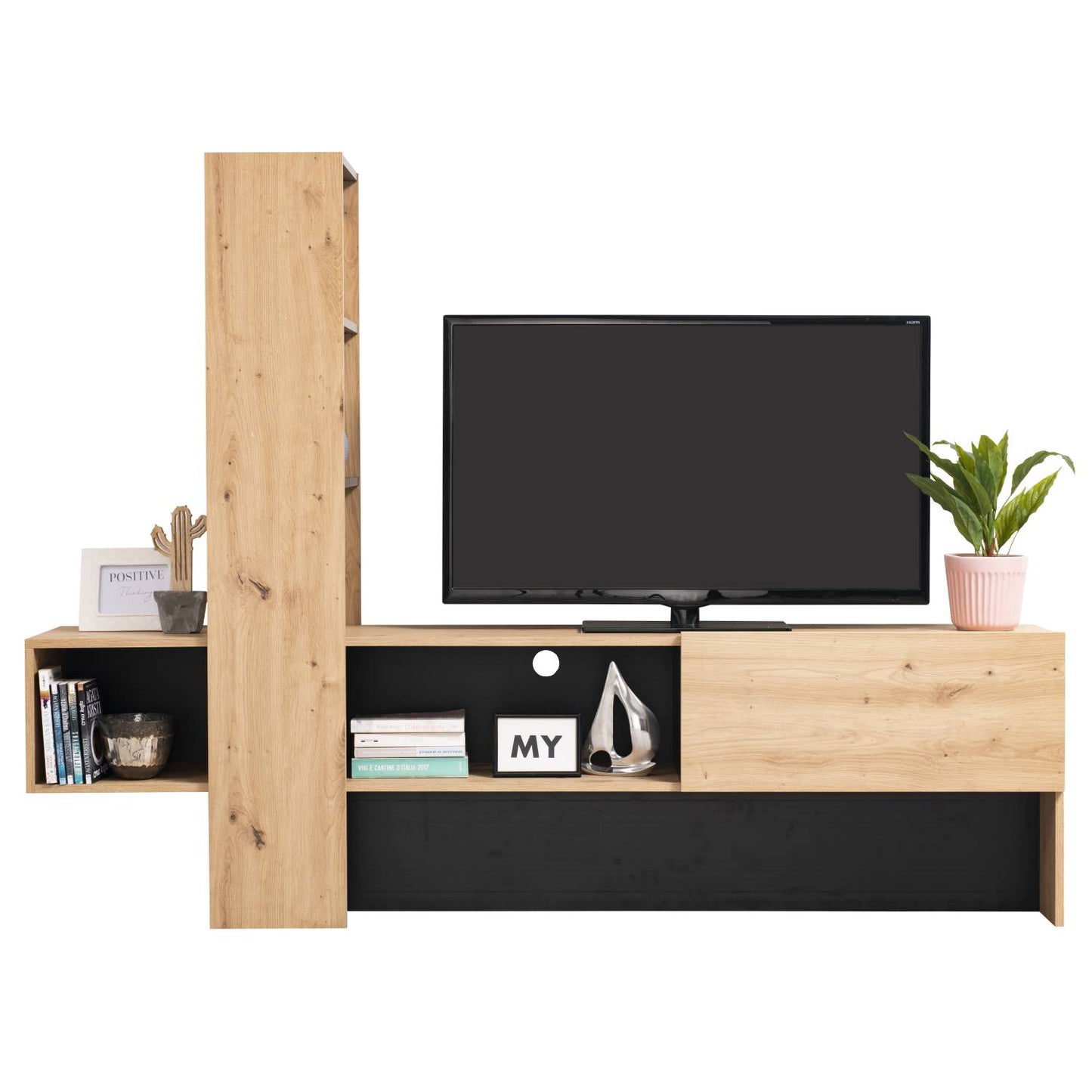 Wohnwand TV Schrank Schrankwand Holz Eiche Fernsehschrank