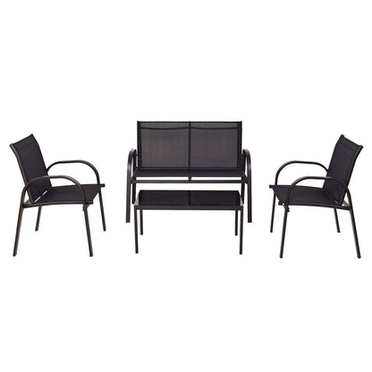 ARONA Ensemble de salon 4 pièces, métal + tissu synthétique, noir