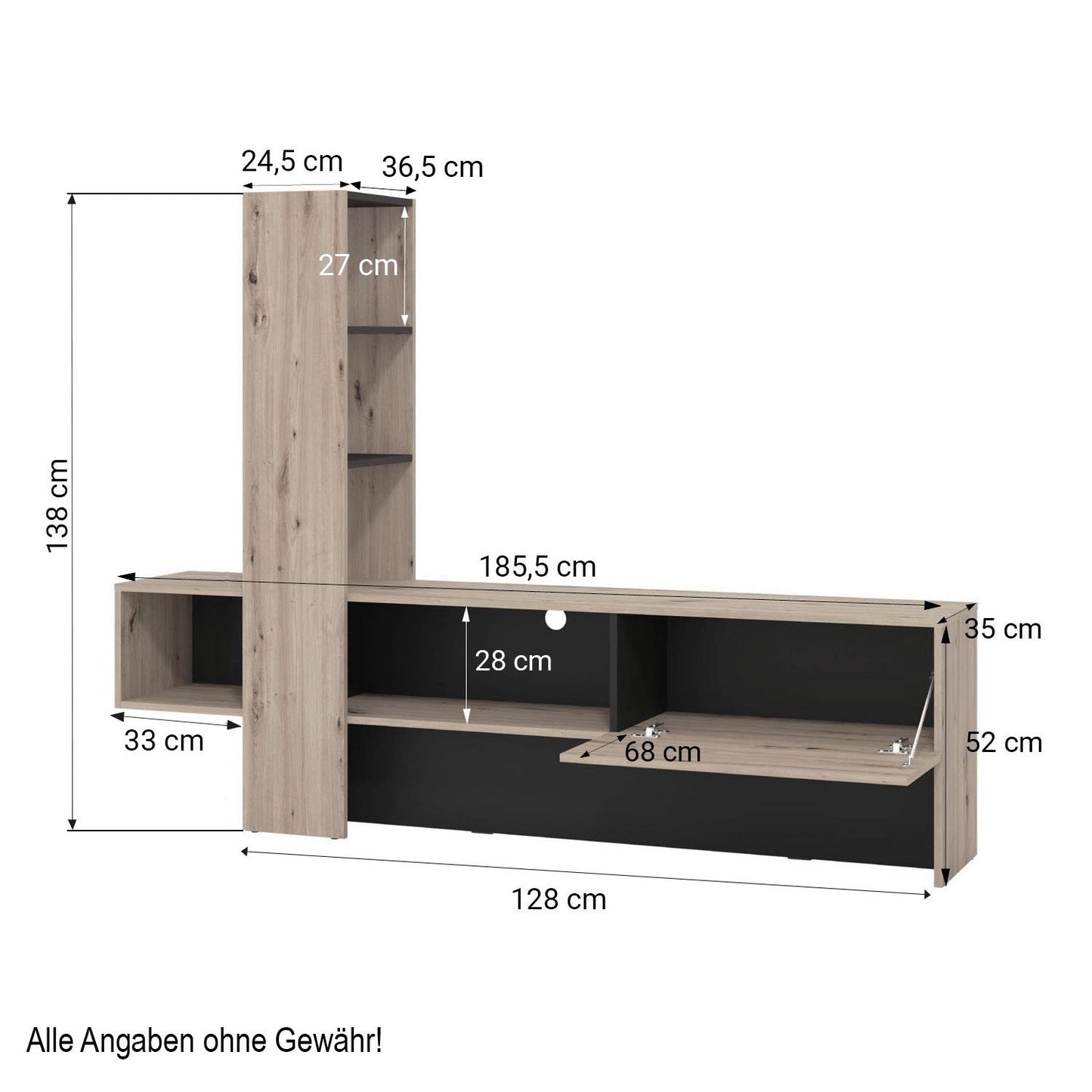 Wohnwand Komplett-Set Eiche Grau Schrankwand Anbauwand Lowboard