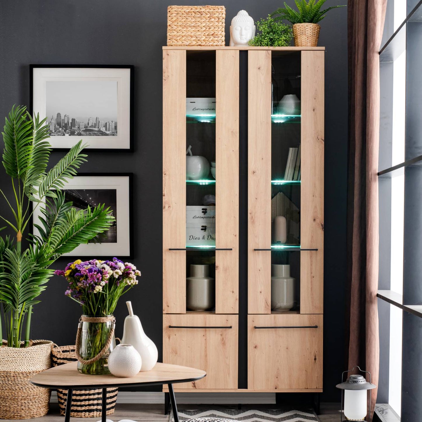 Vitrine Highboard Eiche Natur