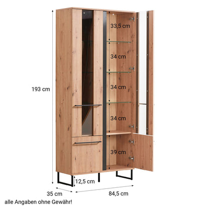 Vitrine Highboard Eiche Natur