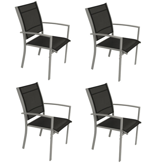 4x chaises empilables PINO, métal + tissu textile noir