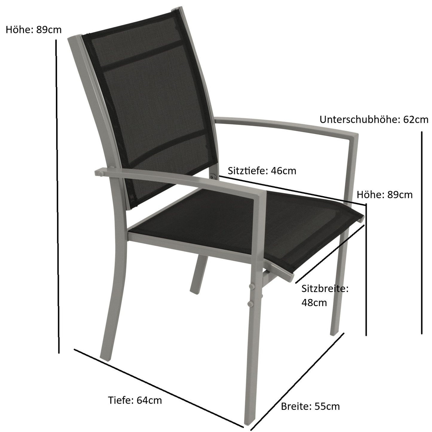 4x Stapelsessel PINO, Metall + Textilgewebe schwarz