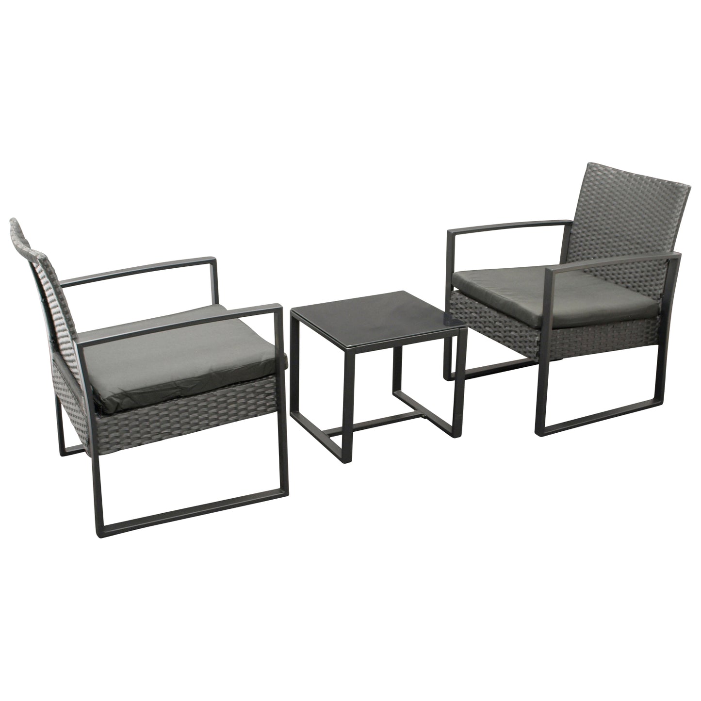 MALTA Ensemble 3 pièces, métal noir et polyrotin noir, avec revêtement