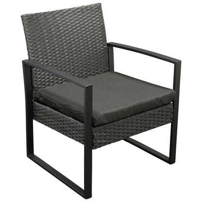 MALTA Ensemble 3 pièces, métal noir et polyrotin noir, avec revêtement