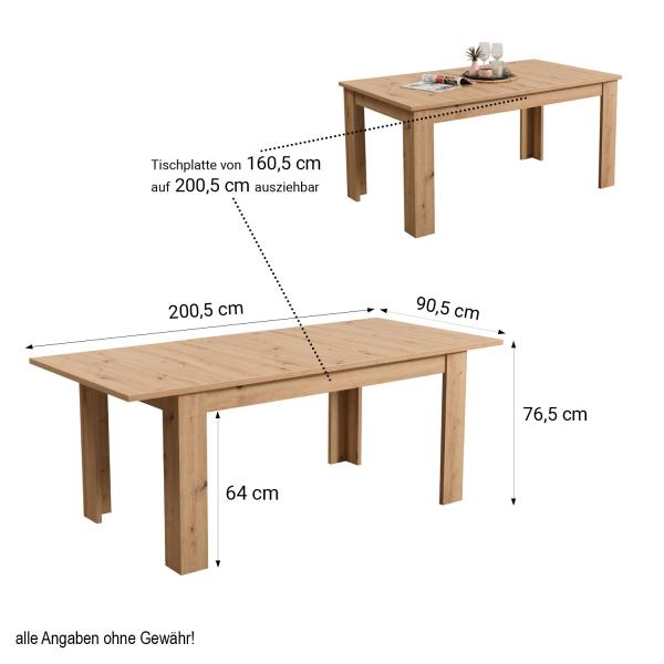 Tavolo da pranzo allungabile tavolo in legno 160x90 cm rovere massello