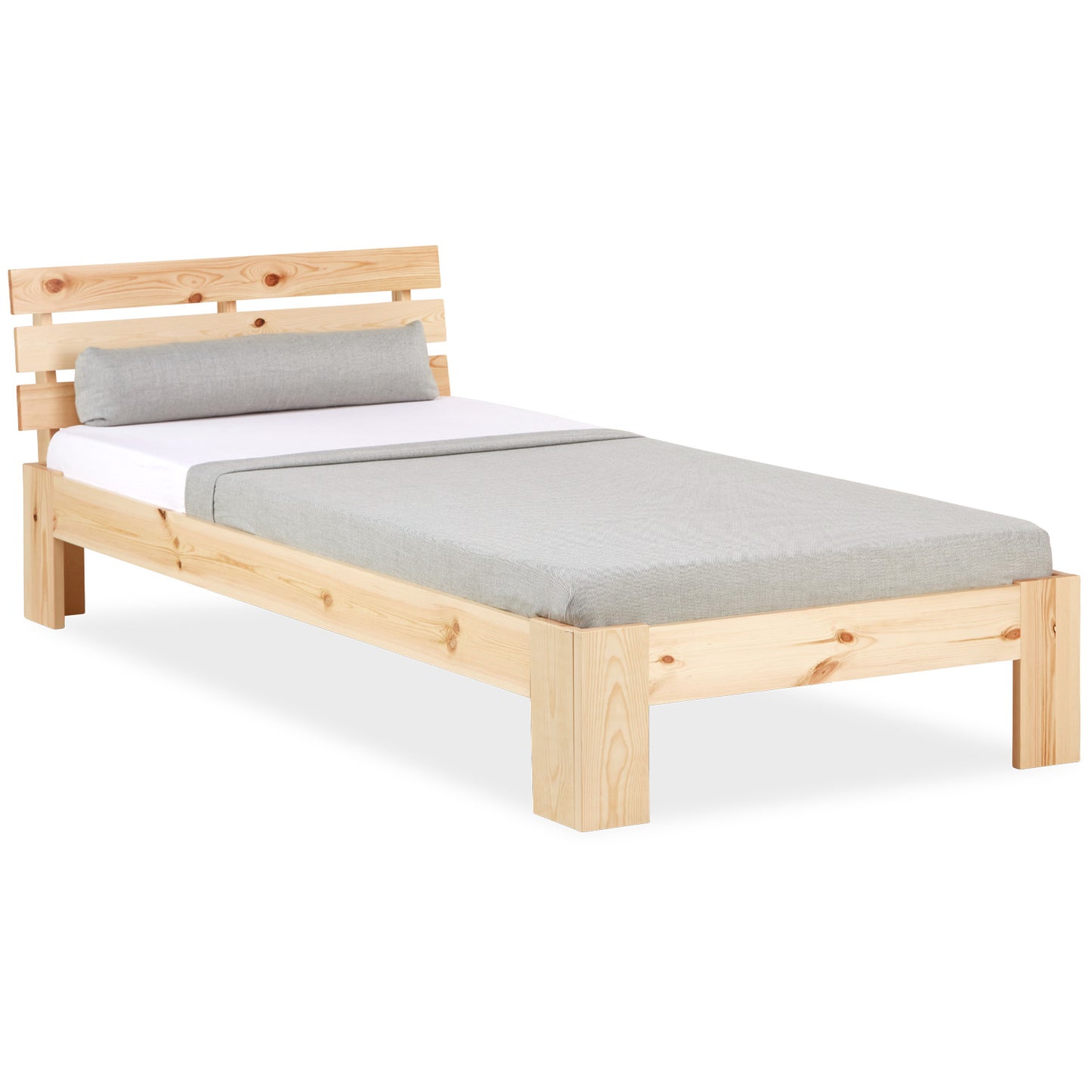 Holzbett 90x200 cm Natur | Einzelbett | mit Lattenrost | massiv | Kind Jugend Gast