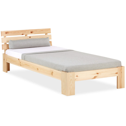 Holzbett 90x200 cm Natur | Einzelbett | mit Lattenrost | massiv | Kind Jugend Gast