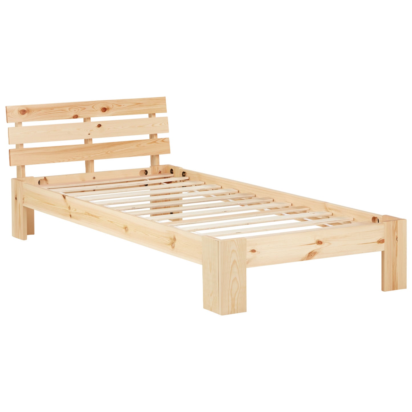 Holzbett 90x200 cm Natur | Einzelbett | mit Lattenrost | massiv | Kind Jugend Gast