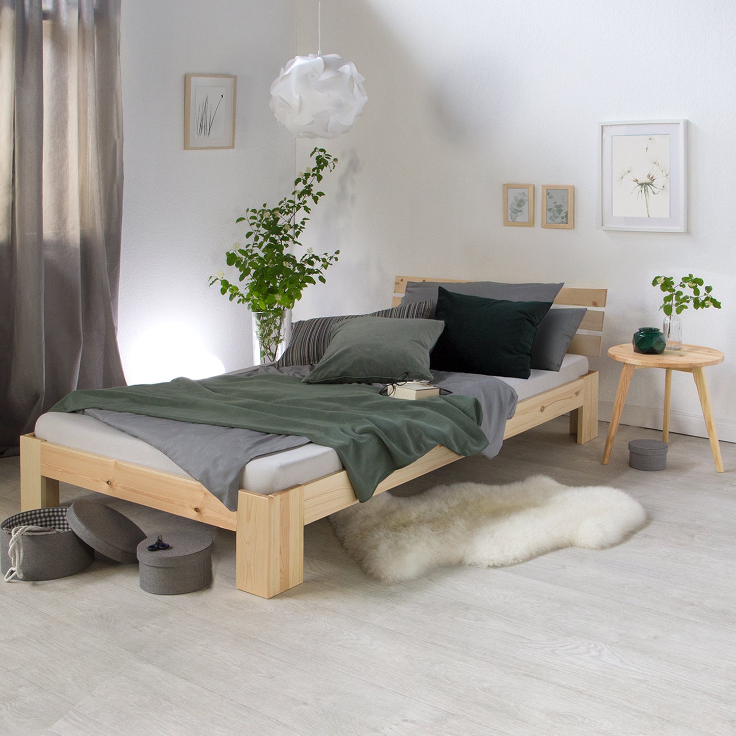 Holzbett 90x200 cm Natur | Einzelbett | mit Lattenrost | massiv | Kind Jugend Gast