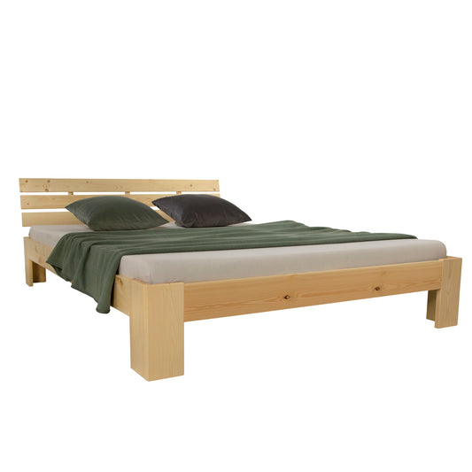 Holzbett 120x200 cm Natur | Doppelbett | mit Lattenrost | massiv | Kind Jugend Gast
