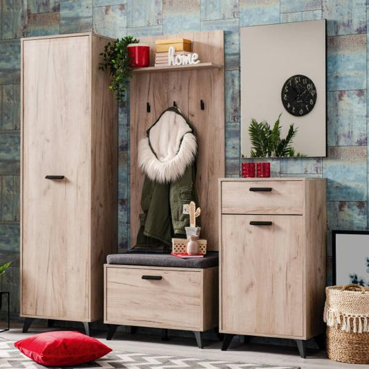 Flurgarderobe Garderoben Set Flurmöbel Modern Komplettset 5-tlg Holz Eiche Grau