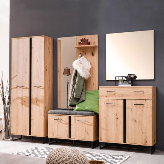 Garderobe Flurgarderobe Set Flurmöbel Industrial Style Komplettset 5-tlg Holz Eiche