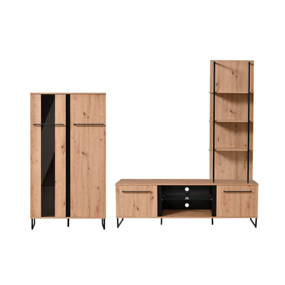 Wohnwand Schrankwand Anbauwand Wohnzimmer-Set 3 tlg. Modern Eiche Holz Industrial Style