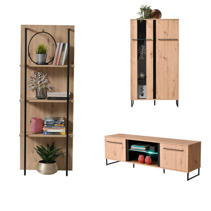 Wohnwand Schrankwand Anbauwand Wohnzimmer-Set 3 tlg. Modern Eiche Holz Industrial Style