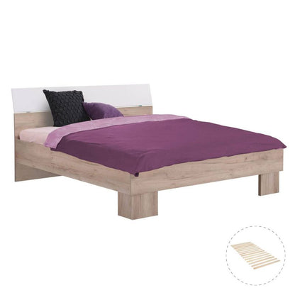 Doppelbett Bettgestell Ehebett Holzbett 160x200 cm Gästebett Eiche Grau
