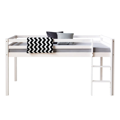 Hochbett mit Matratze Lattenrost 90x200 cm Kinderbett Weiss Massiv Stockbett