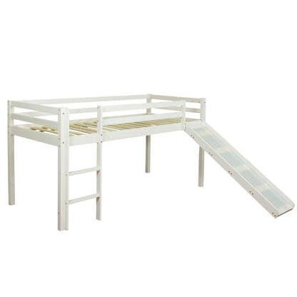 Hochbett Kinder 90x200 cm Weiss Basic | Rutsche | mit Lattenrost | ohne Vorhänge