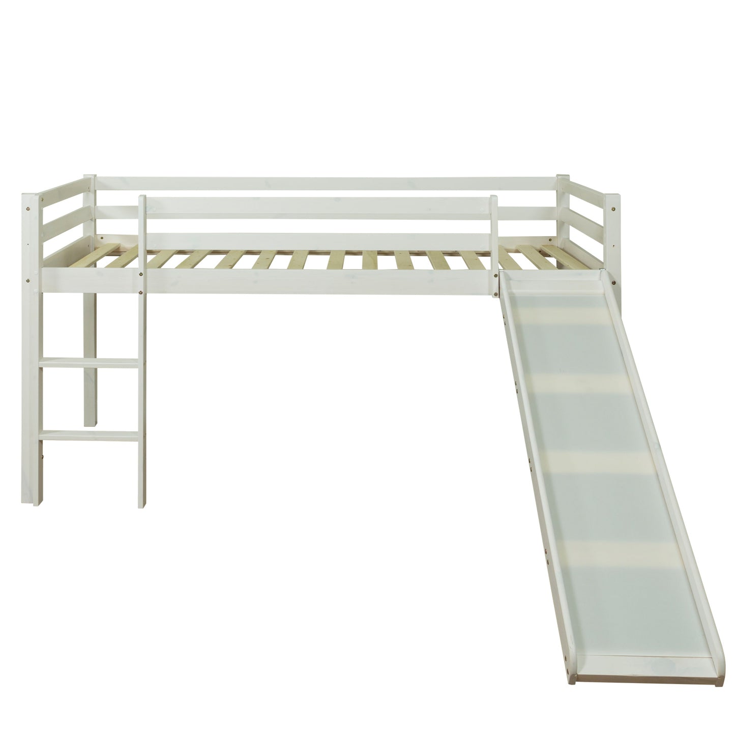 Hochbett Kinder 90x200 cm Weiss Basic | Rutsche | mit Lattenrost | ohne Vorhänge