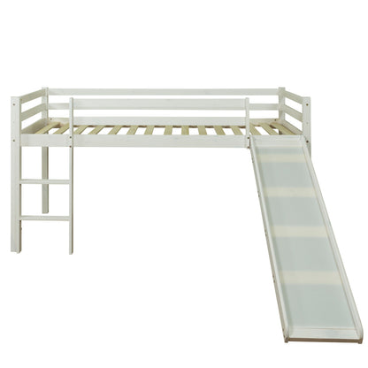 Hochbett Kinder 90x200 cm Weiss Basic | Rutsche | mit Lattenrost | ohne Vorhänge