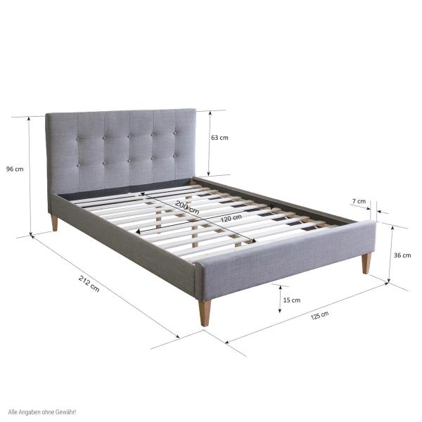 Polsterbett mit Matratze 120x200 Lattenrost Bett Grau