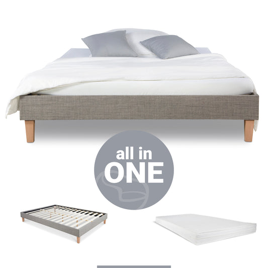 Polsterbett 120x200 cm Grau | Futonbett | mit Lattenrost | mit Matratze