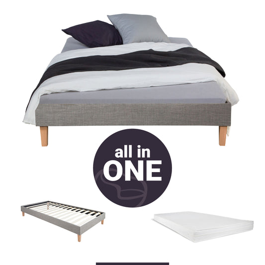 Polsterbett 90x200 cm Grau | Futonbett | mit Lattenrost | mit Matratze