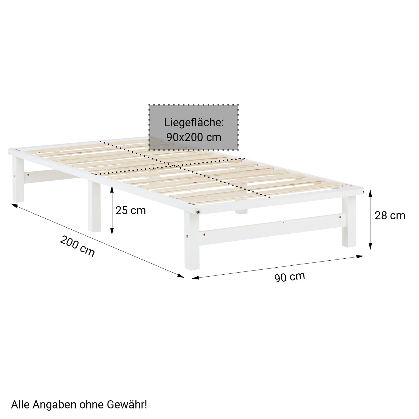 Palettenbett 90x200 cm Weiss | Einzelbett mit Bettkästen | mit Lattenrost | Holz | Kind Jugend Gast