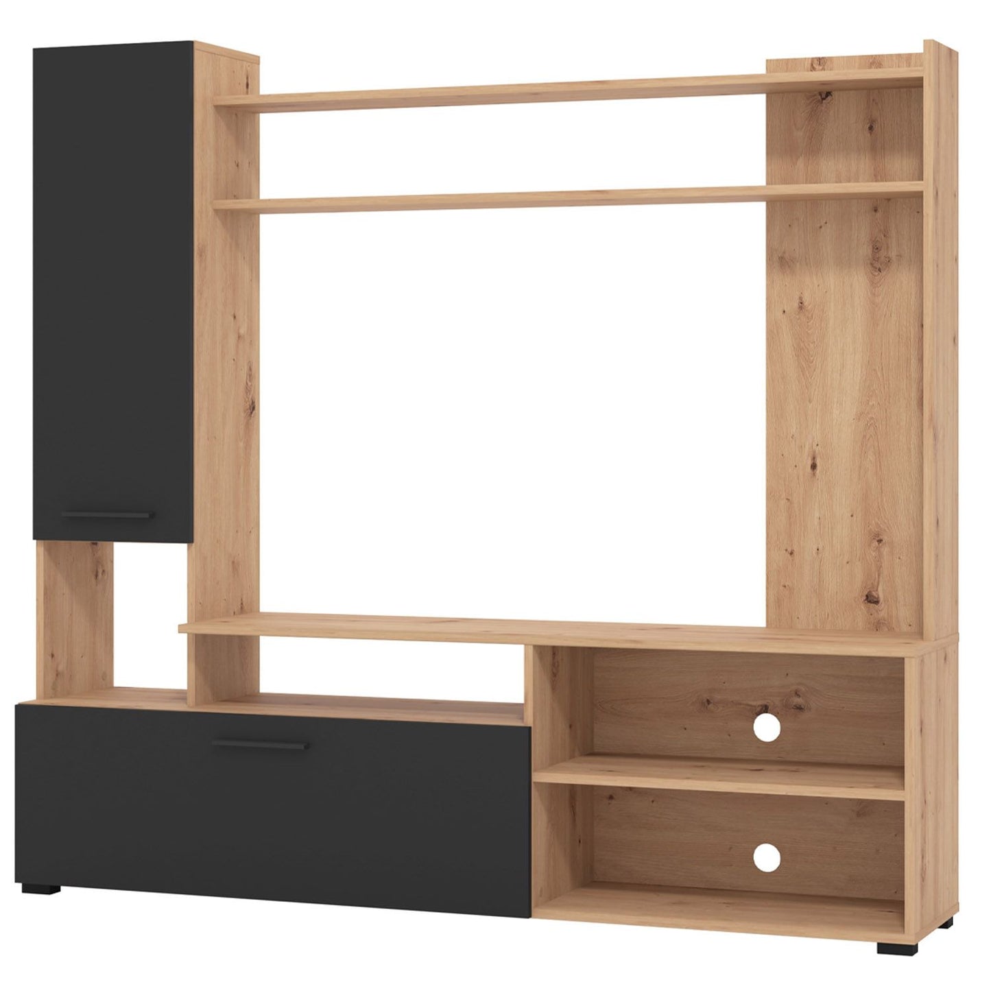 Wohnwand TV Schrank Anbauwand Schwarz Holz Eiche Fernsehschrank