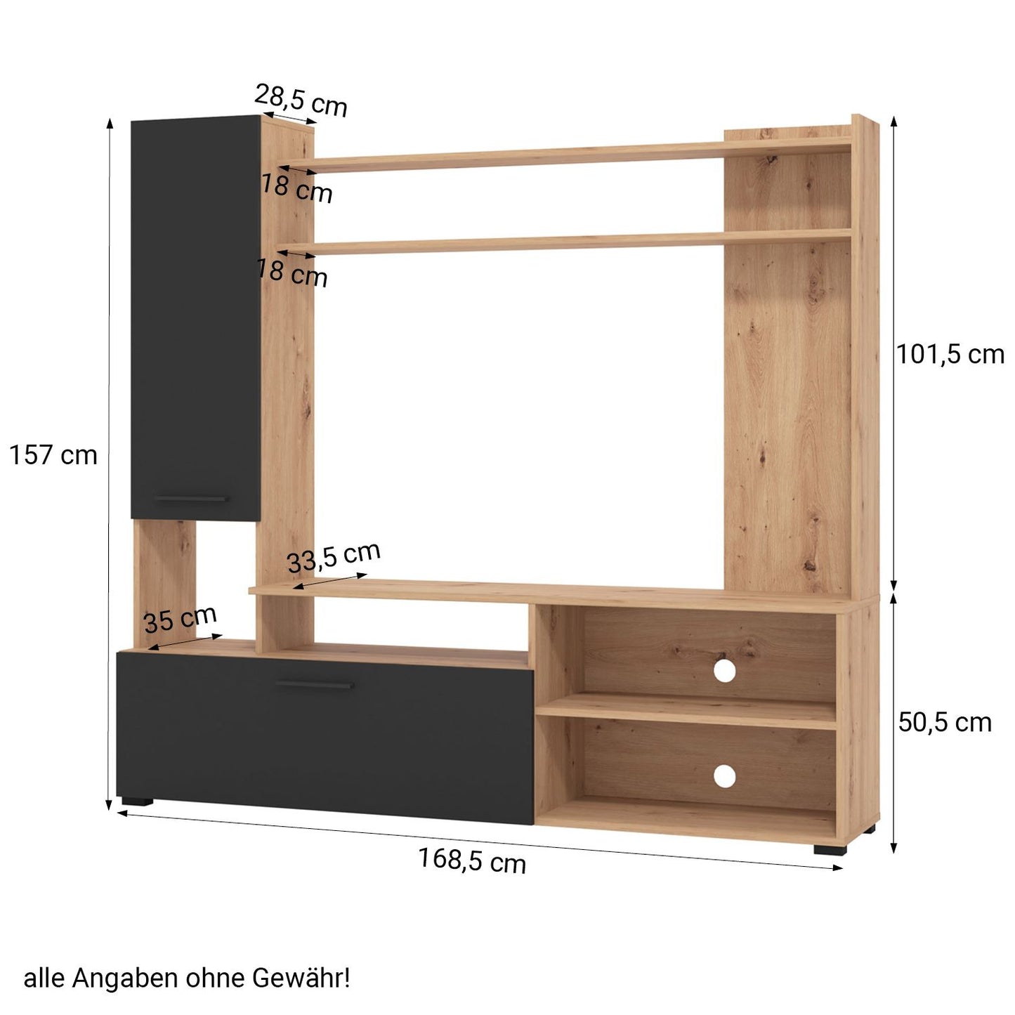 Wohnwand TV Schrank Anbauwand Schwarz Holz Eiche Fernsehschrank