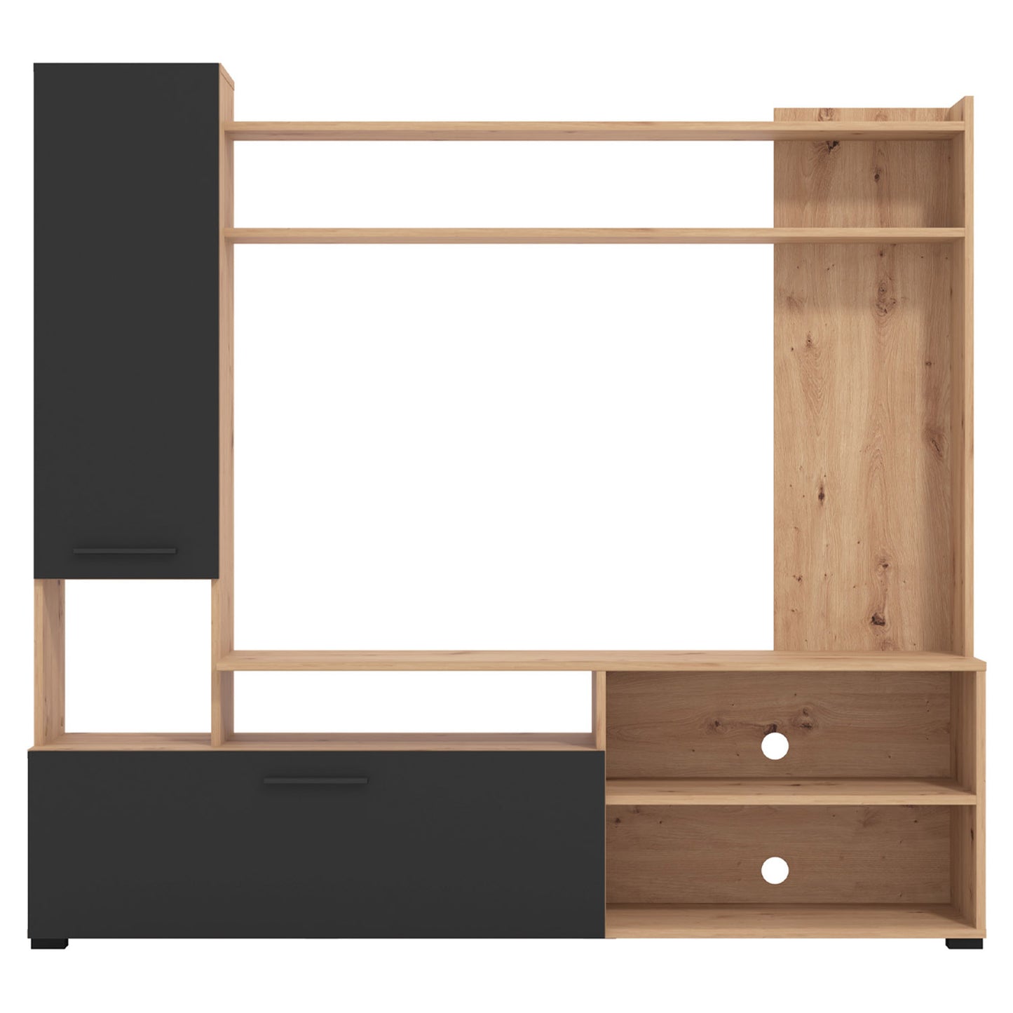 Wohnwand TV Schrank Anbauwand Schwarz Holz Eiche Fernsehschrank