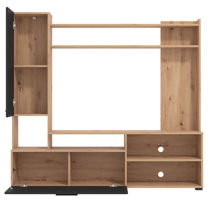 Wohnwand TV Schrank Anbauwand Schwarz Holz Eiche Fernsehschrank