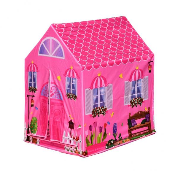 Kinderspielhaus Prinzessin Spielzelt Hausmuster 2 Türen ab 3 Jahren Rollenspiel Polyester Rosa 93 x 69 x 103 cm