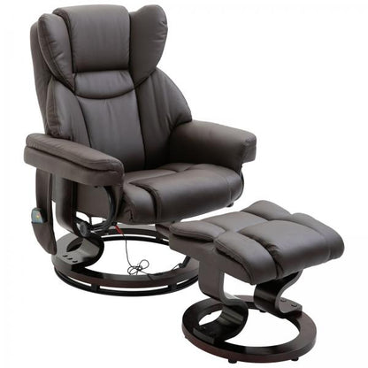 Fauteuil de massage, fauteuil de relaxation avec repose-pieds, fonction chauffante, simili cuir, marron