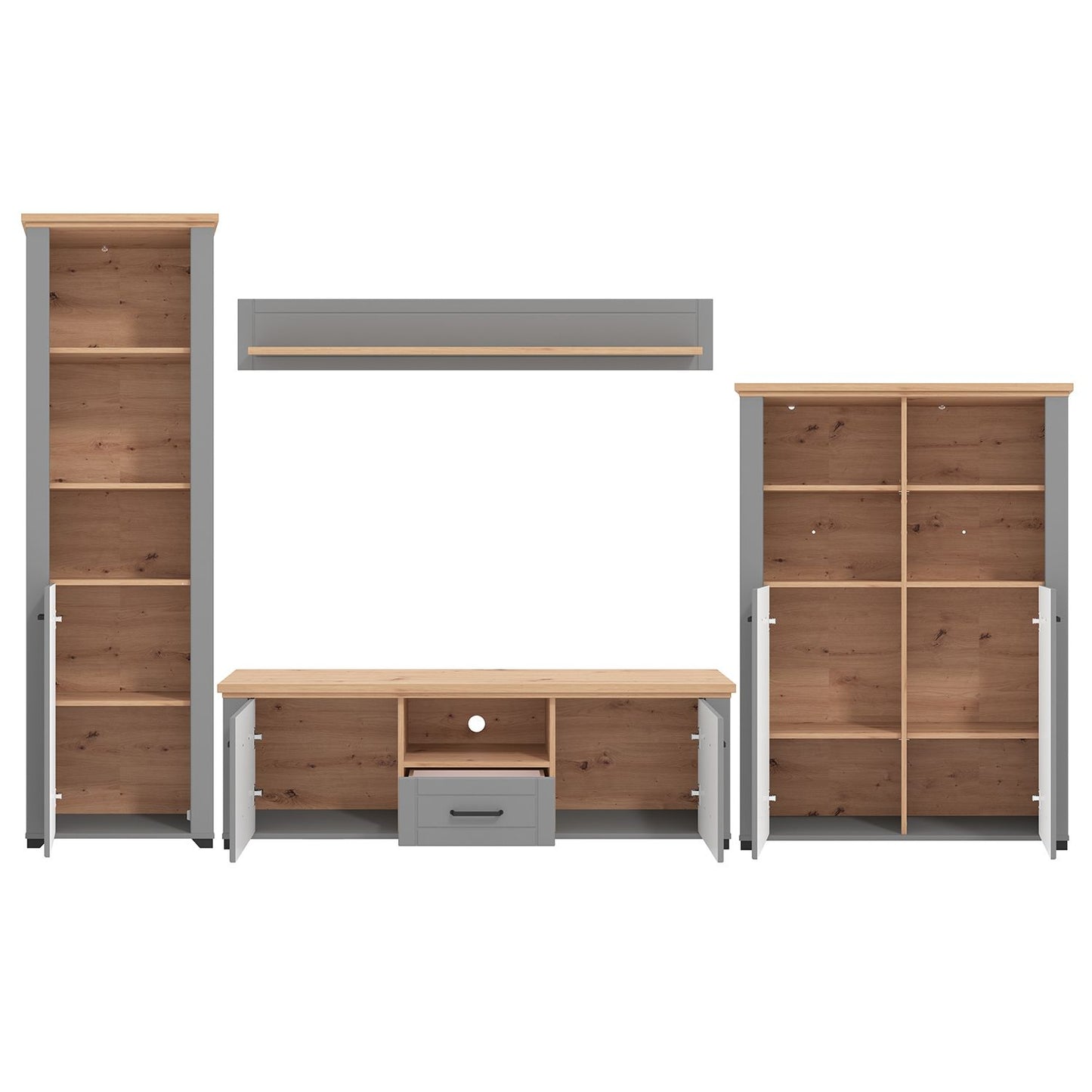 Wohnwand Schrankwand Anbauwand Wohnzimmer-Set 4 tlg. Modern Grau Eiche Holz