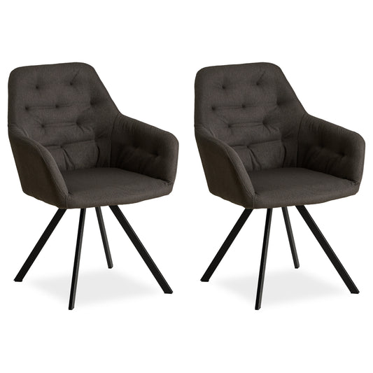 Polsterstuhl Leinen Anthrazit | 2er Set | mit Armlehnen | Küche Esszimmer Büro