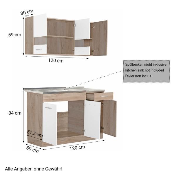 Mobile cucina senza elettrodomestici cucina componibile cucina singola mobili cucina 120 cm rovere bianco