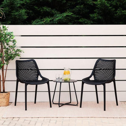 Set di 4 sedie da giardino in plastica nera, sedie impilabili, sedie da balcone, sedie da esterno