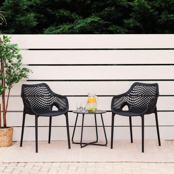 Sedia da giardino con braccioli set di 2 sedie da giardino sedie impilabili in plastica nera sedia da balcone