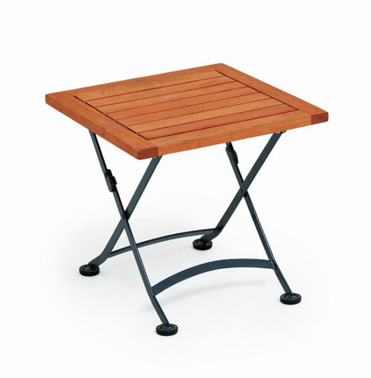 Tabouret pliant SCHLOSSGARTEN 45x45cm, acier plat noir + eucalyptus