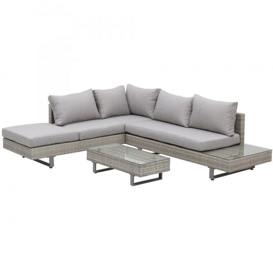 3-tlg. Polyrattan Gartengarnitur Set Sitzgruppe Lounge grau