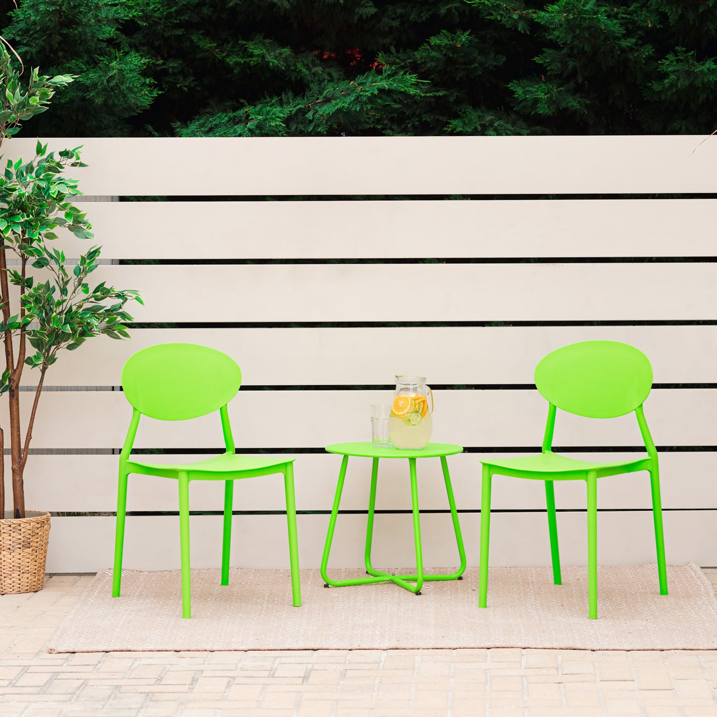 Gartenstuhl 4er Set Grün Kunststoff Stapelstühle Balkonstuhl